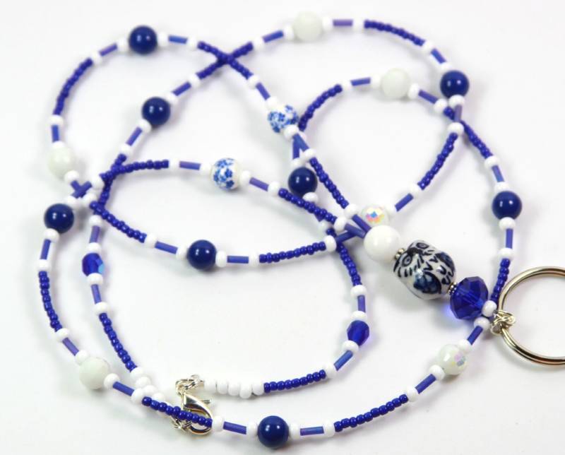 Ausdruck Owl - Perlen Badge Holder, Beaded Lanyard Eule, Eule Holder von NineGemsInspirations