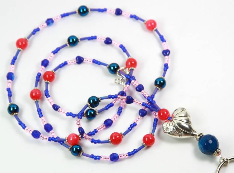Blue Fun = Perlen Badge Holder, Lanyard, Herz-Lanyard von NineGemsInspirations