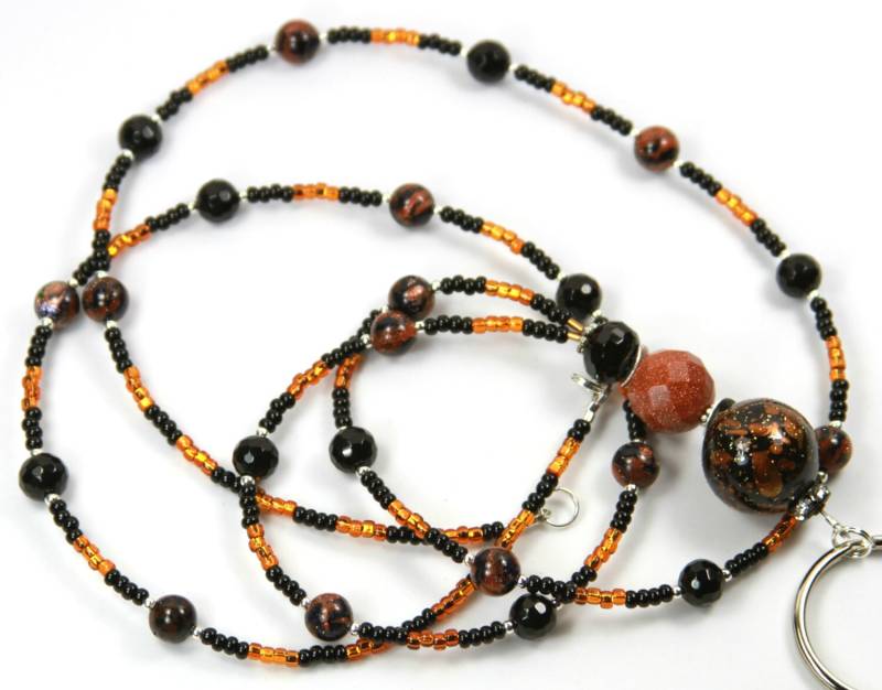 Braun Glanz - Perlen Badge Holder, Wulstige Lanyard, Braunen Und Schwarzen Glitzernden Lanyard von NineGemsInspirations