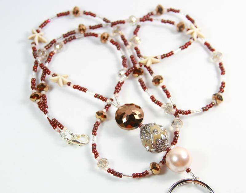 Braun Glanz - Perlen Badge Holder Lanyard von NineGemsInspirations