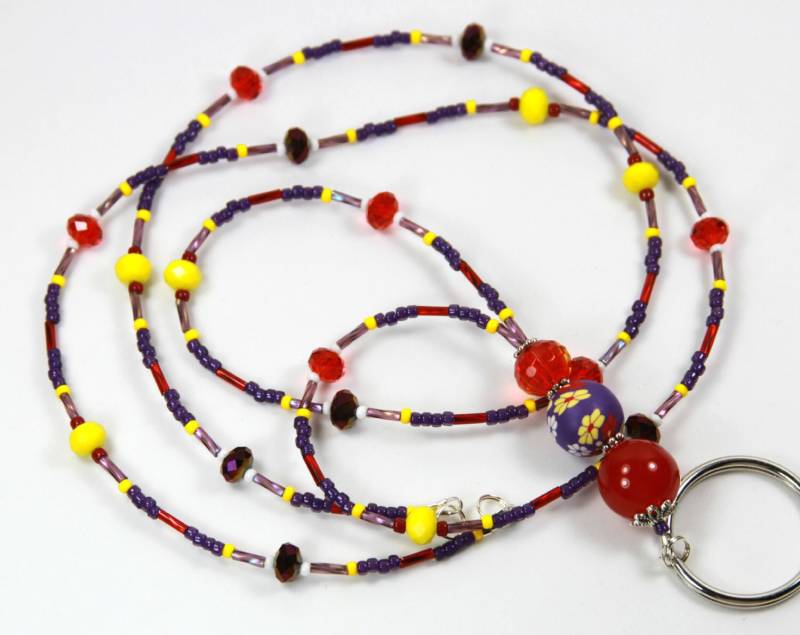 Bunte Blumen - Glasperlen-Abzeichen-Halter, Glasperlen Schlüsselband, Blumige Lanyard von NineGemsInspirations