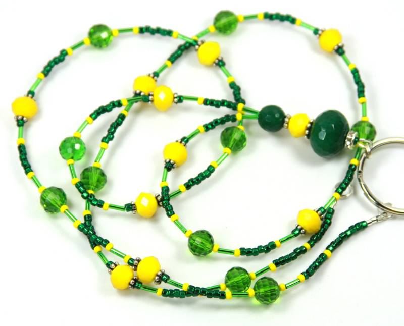 Frühlingszeit - Perlen Badge Holder, Beaded Lanyard, Frühling Lanyard Schlüsselband Grün Und Gelb von NineGemsInspirations