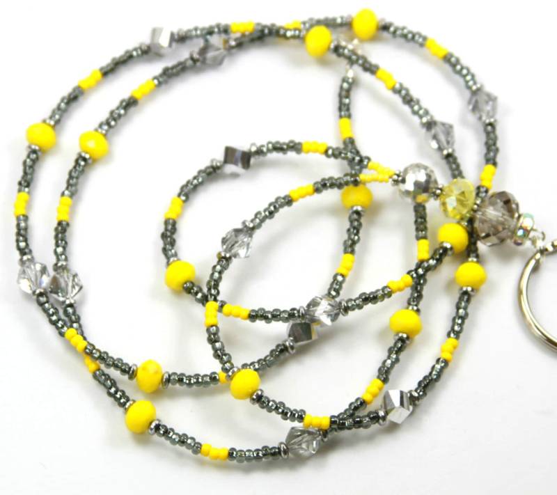 Gelb Grau - Perlen Badge Holder, Wulstige Lanyard, Graue Abzeichen Halter Gelb Lanyard von NineGemsInspirations