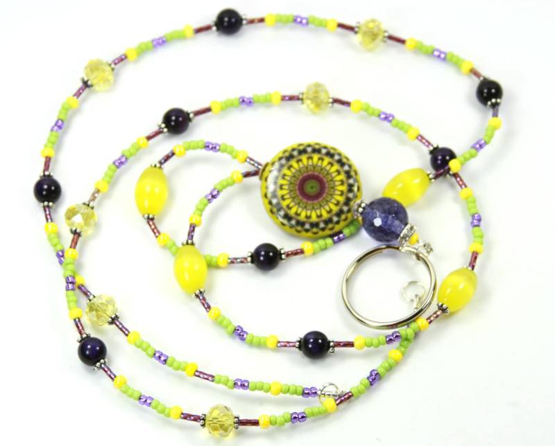 Gelb Mandala - Perlen Badge Holder, Beaded Lanyard, Gelbgrün Mandala-Lanyard von NineGemsInspirations