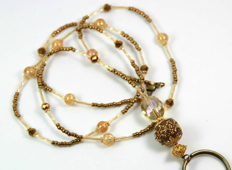 Glitzernden Brown - Perlen Badge Holder, Wulstige Lanyard von NineGemsInspirations