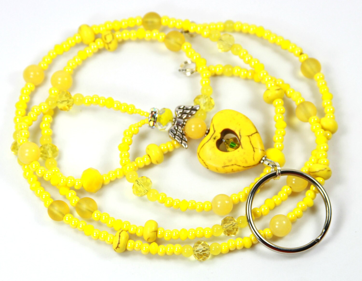 Glücklich Angel - Perlen Badge Holder, Wulstige Lanyard, Smiley-Schlüsselband, Lanyard Angel von NineGemsInspirations