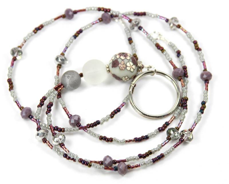 Graue Blume - Perlen Plakettenhalter, Beaded Lanyard, Graue Lanyard von NineGemsInspirations