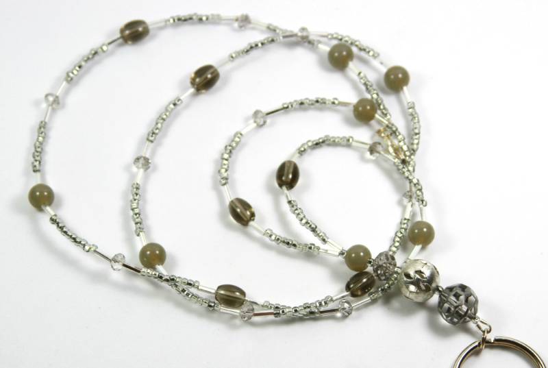 Mitternacht - Perlen Lanyard, Badge Holder Lanyard Grau von NineGemsInspirations