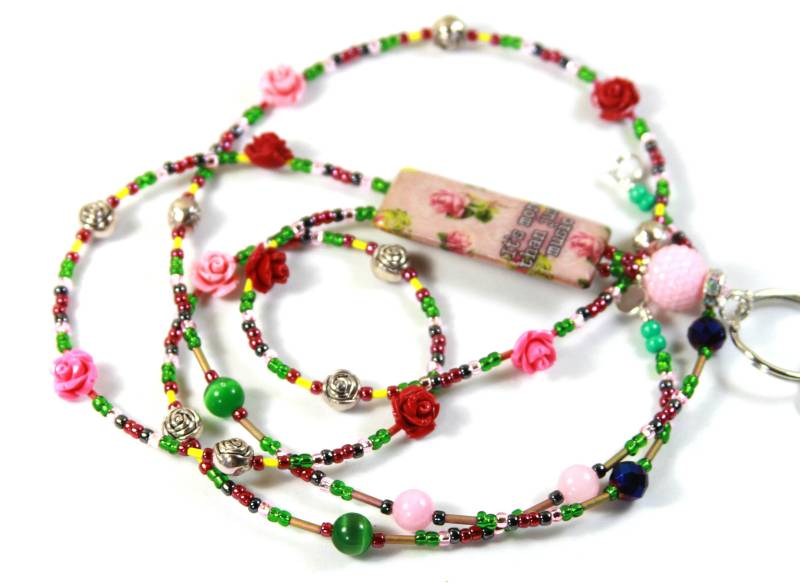 Musik - Perlen Ausweisinhaber, Musik-Liebhaber-Geschenk, Schlüsselband Rosen, Rosen Abzeichen Halter, Rosa Und Roten von NineGemsInspirations