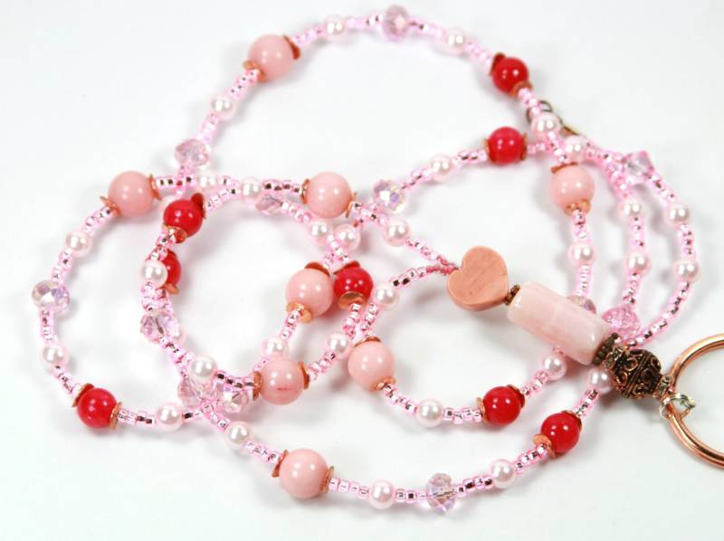 Rosa Bündel - Perlen Badge Holder, Beaded Lanyard, Schlüsselband von NineGemsInspirations