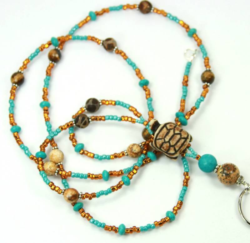 Schildkröte - Perlen Badge Holder, Abzeichen, Lanyard, Tier Braun Schlüsselband von NineGemsInspirations