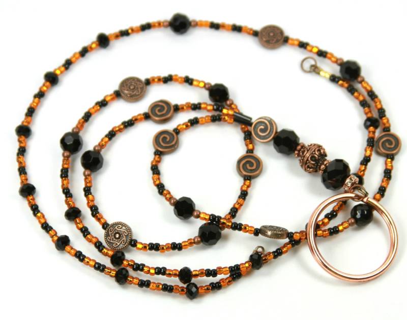 Schlüsselband, Lanyard Kupfer Blumen - Perlen Badge Holder, -Perlen von NineGemsInspirations