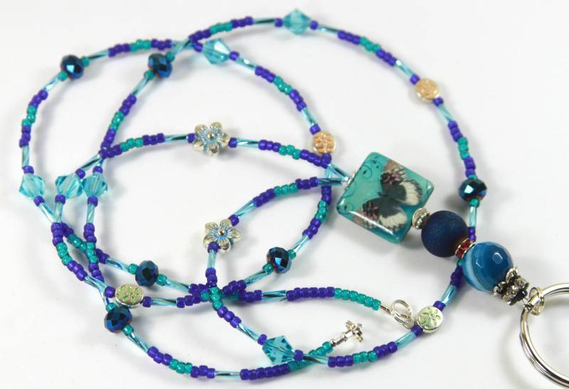 Schmetterling - Perlen Ausweisinhaber, Schlüsselband, Blaue Blauer Schlüsselband von NineGemsInspirations