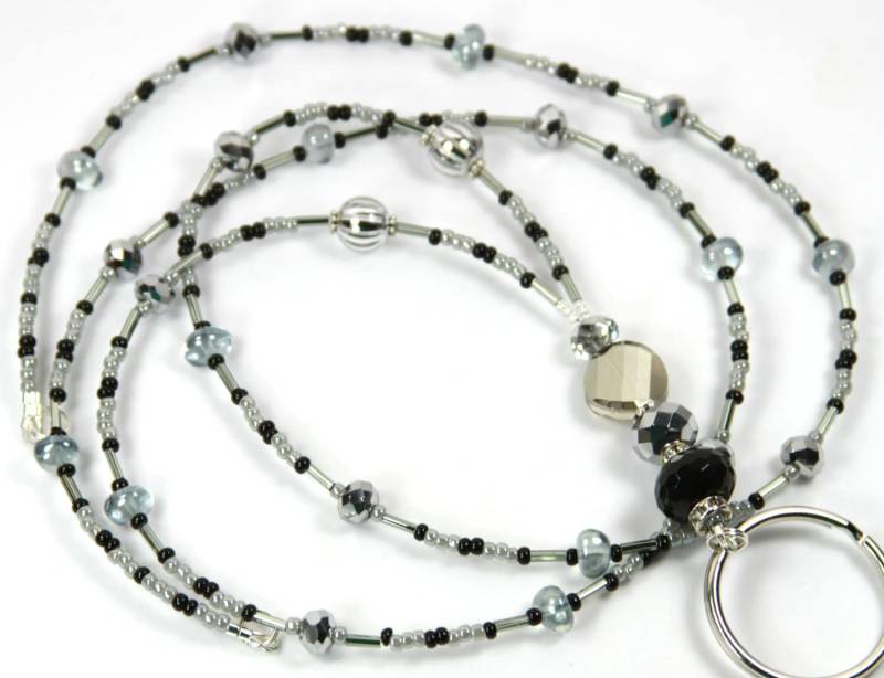 Sekt - Perlen Badge Holder, Beaded Lanyard, Graue Funkelnden Grauen Lanyard von NineGemsInspirations