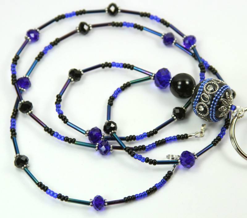 Sparkle - Perlen Badge Holder, Wulstige Schlüsselband, Lanyard Blau Und Schwarz, Blue Holder Schwarz von NineGemsInspirations