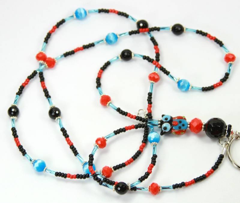 Süße Eule - Perlen Plakettenhalter, Beaded Lanyard, Badge Holder von NineGemsInspirations