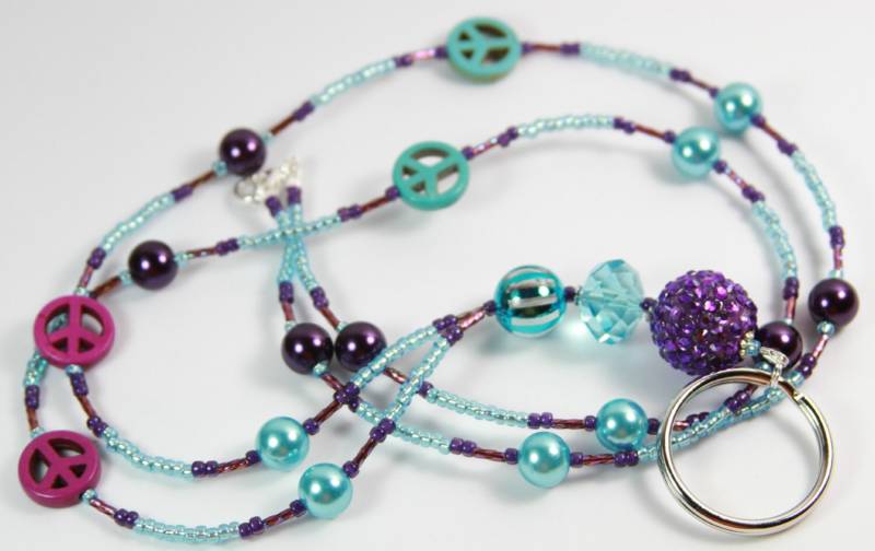 Türkis Perlen Violett Badge Holder Beaded Lanyard von NineGemsInspirations