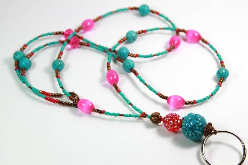 Türkis Und Rosa Perlen Badge Holder Wulstige Lanyard von NineGemsInspirations