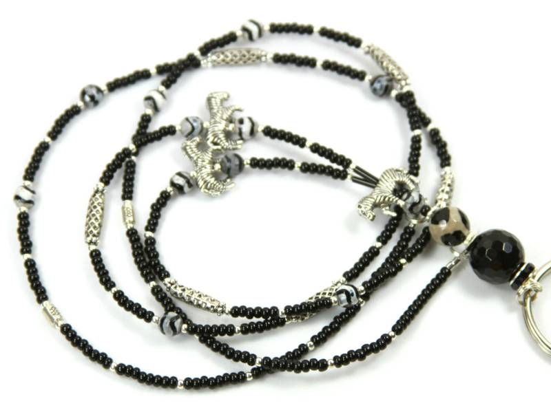 Zebra - Glasperlen Badge Holder, Beaded Lanyard, Zebra-Abzeichen-Halter, Schwarz/Weiß-Lanyard von NineGemsInspirations