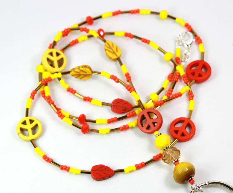 Zitrus Charme - Perlen Plakettenhalter Halter, Beaded Lanyard, Peace-Zeichen-Abzeichen von NineGemsInspirations