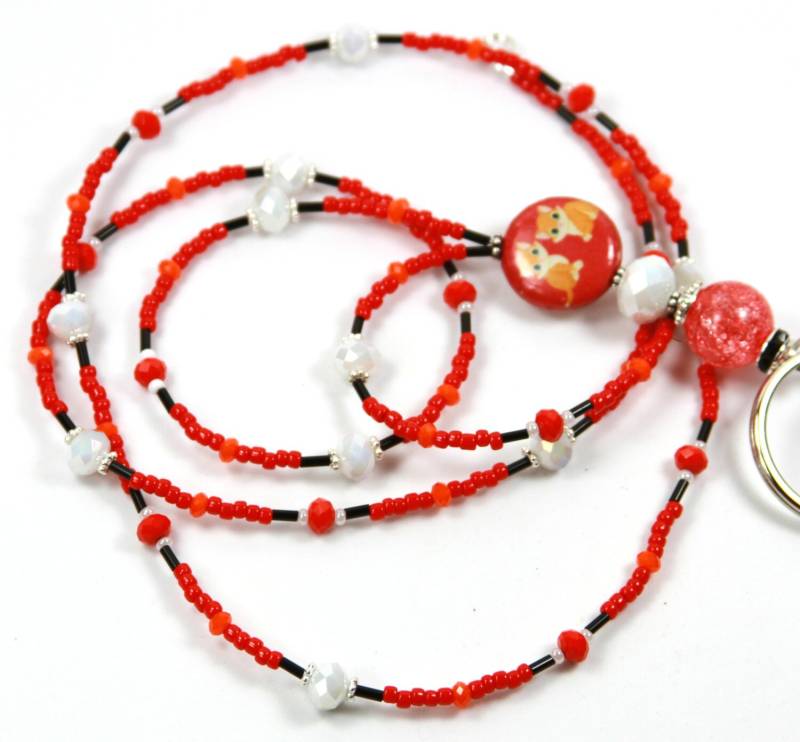 Zwei Niedliche Katzen - Perlen Badge Holder, Beaded Lanyard, Zwei Katzen-Halsband von NineGemsInspirations