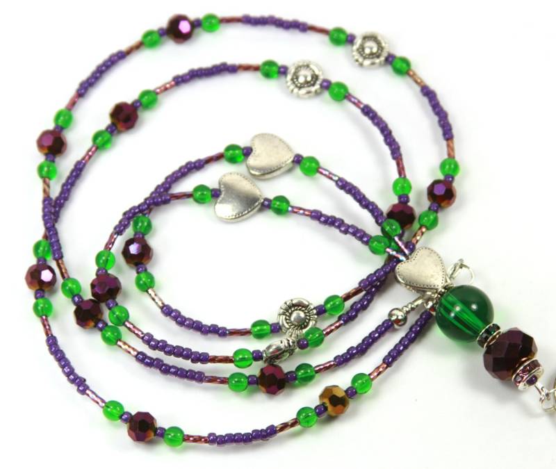 stahl Herz - Perlen Plakettenhalter, Lila Schlüsselband, Grüne Herz Sonnenblume Schlüsselband von NineGemsInspirations