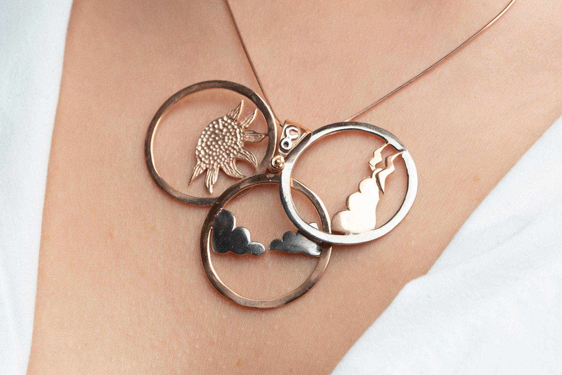 Valentine Layered Sun Halskette - Sterling Silber Sonne Und Wolken Anhänger, Geschenke Für Frauen, Natur Thema Einzigartiges Design Handgefertigter von NineSeptemberJewel