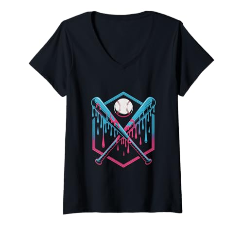 Damen Baseball Ice Cream Drip für Jungen & Mädchen 03 T-Shirt mit V-Ausschnitt Damen Baseball Ice Cream Drip für Jungen & Mädchen 03 T-Shirt mit V-Ausschnitt von Nineblack