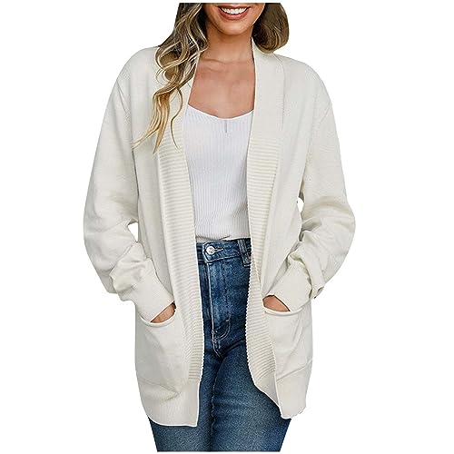 Ninedayx Damen Strickjacke Übergröße 3X-4X Pullover Damen Größe 16 Leichte Sweatshirts Langarm Button Down Pullover Wasserfall Weste Damen Jacken Übergröße, weiß, 48 von Ninedayx
