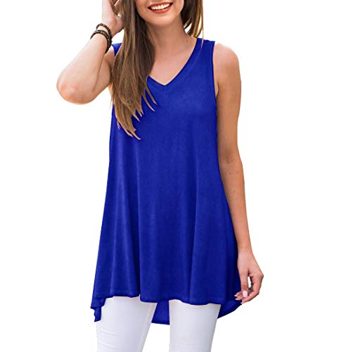 Ninee Damen Ärmellos Tank Tops V-Ausschnitt Sommer Elegant Top Lose T-Shirts Tunika Tops (Royal Blue,Large) von Ninee