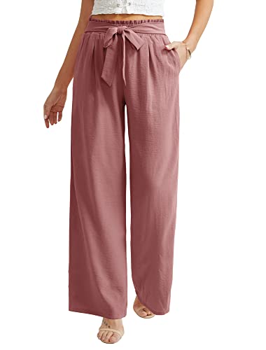 Ninee Damen Freizeithosen mit weitem Bein Hohe Taille Business Arbeit Locker Fließend Strand Palazzo Hosen(Dusky Pink,Large) von Ninee