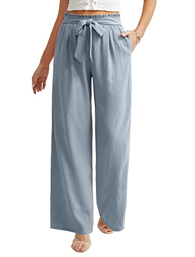 Ninee Damen Freizeithosen mit weitem Bein Hohe Taille Business Arbeit Locker Fließend Strand Palazzo Hosen(Light Blue,XX-Large) von Ninee