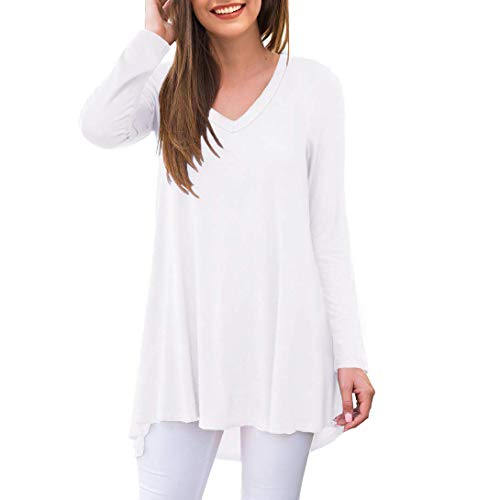 Ninee Damen Lässig Langarmshirt V-Ausschnitt Lose Tunika T Shirt Blusen Tops (White,Small) von Ninee