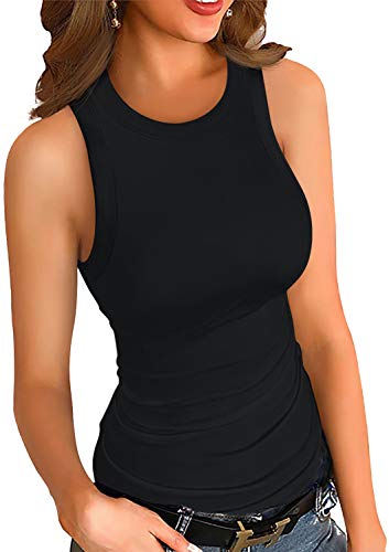 Ninee Damen Tank Tops ärmellos Basic Sommer gerippt schlank Stricken Stretch Shirt (Black,Large) von Ninee