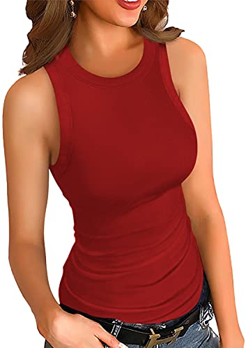 Ninee Damen Tank Tops ärmellos Basic gerippt schlank Stricken Stretch Shirt Oberteile (Wine Red,X-Large) von Ninee