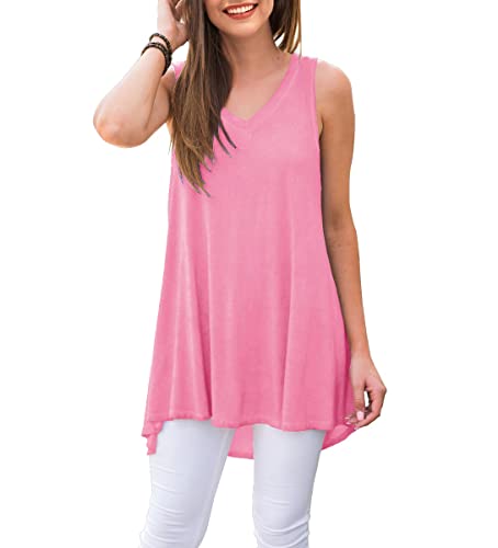 Ninee Damen V-Ausschnitt Tank Tops Ärmellos Sommer Lose Top T-Shirts Tunika Tops (Pink,Large) von Ninee