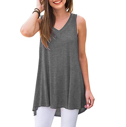 Ninee Damen V-Ausschnitt Top Ärmellos Sommer Basic Tank Tops Lose T-Shirts Tunika Tops (Grey,Small) von Ninee