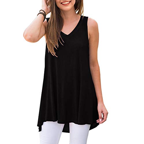 Ninee Damen Ärmellos Top V-Ausschnitt Sommer Lässiges Tank Tops T-Shirts Tunika Tops (Black,Small) von Ninee