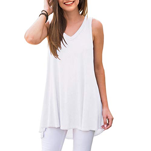 Ninee Damen V-Ausschnitt Top Ärmellos Sommer Lässiges Tank Tops T-Shirts Tunika Tops (White,Small) von Ninee