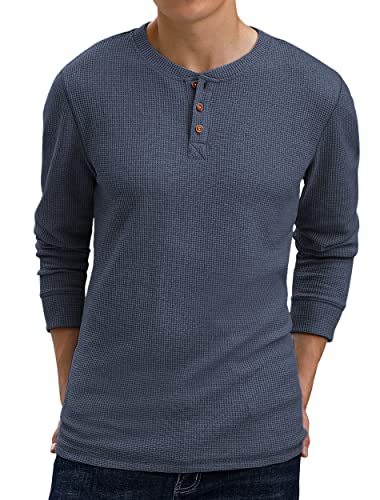 Ninee Herren Mode Henley Shirts Langarm Knopf Waffel T-Shirt(Navy Blue,Medium) von Ninee