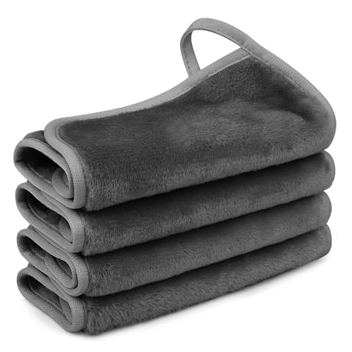 Nineigh Mikrofaser Abschminktücher Waschbar, 4 Stück Make-Up Entferner Tuch Wiederverwendbar Mikrofaser Waschlappen Gesichtsreinigungstuch für Alle Hauttypen Make Up entfernen(18x33cm, Grau) von Nineigh