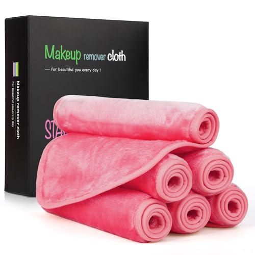 Nineigh Mikrofaser Abschminktücher Waschbar, 6 Stück Make-Up Entferner Tuch Wiederverwendbar Mikrofaser Gesichtsreinigungstuch für Alle Hauttypen Make Up entfernen (20x40cm, Rosa) von Nineigh