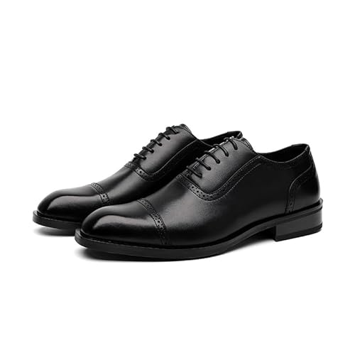 Ninepointninetynine Anzugschuhe für Herren, Schnürschuh, einfarbig, brünierter Zehenbereich, Brogue, veganes Leder, Zehenkappe, Blockabsatz, Gummisohle, rutschfest, niedriges Oberteil, Hochzeit, von Ninepointninetynine