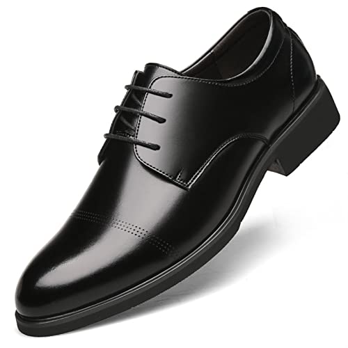 Ninepointninetynine Anzugschuhe für Herren, Schnürschuhe, runde brünierte Zehenpartie, Derby-Schuhe, Kunstleder, rutschfest, Gummisohle, Blockabsatz, Business, Schwarz, 41 1/3 EU von Ninepointninetynine