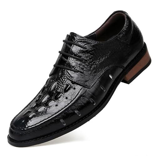 Ninepointninetynine Dress Oxford For Men Lace Up Round Burnished Toe Genuine Leather Crocodile Print Derby Shoes Block Heel Slip Resistant Low Top Rubber Sole Prom(Color:Black Hollow out,Size:44.5 EU) von Ninepointninetynine