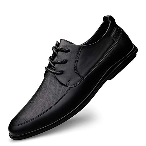 Ninepointninetynine Dress Oxford formelle Schuhe für Herren, Schnürschuhe, runde Schürze, Derby-Schuhe, Leder, Gummisohle, rutschfest, Blockabsatz, Business, Schwarz , 42 1/3 EU von Ninepointninetynine