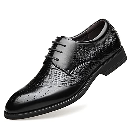 Ninepointninetynine Dress Oxford für Herren, Schnürschuh, runde Zehenpartie, Krokodil-Druck, Derby-Schuhe, Leder, rutschfest, niedriger Blockabsatz, rutschfester Abschlussball, Schwarz , 39 1/3 EU von Ninepointninetynine