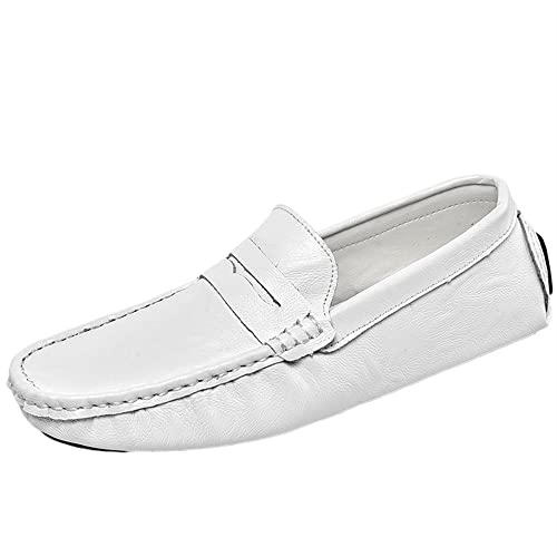 Ninepointninetynine Driving Mokassins Smoking Loafer for Herren Penny Loafer Leichtes, einfaches, veganes Leder, leicht, widerstandsfähig, Flacher Absatz, Flexibler GEH-Slip-on (Color : Weiß, Size : von Ninepointninetynine