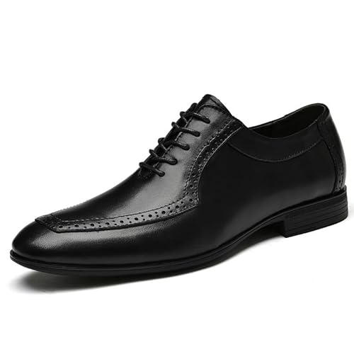 Ninepointninetynine Formelle Abendschuhe for Männer, Schnürschuhe, spitze Zehenpartie, brüniertes Leder, Oxford-Schuhe, niedriger Schaft, rutschfester Blockabsatz, rutschfest(Color:Schwarz,Size:42 EU) von Ninepointninetynine