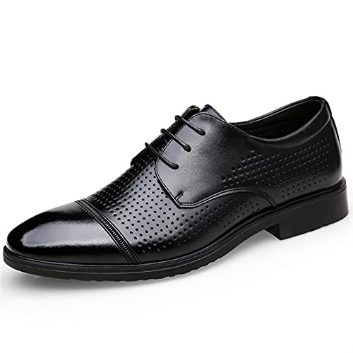 Ninepointninetynine Formelle Schuhe für Herren, Schnürschuhe, Derby-Schuhe, runde Zehenkappe, atmungsaktiv, Leder, Blockabsatz, rutschfest, Hochzeit, Schwarz , 42 1/3 EU von Ninepointninetynine